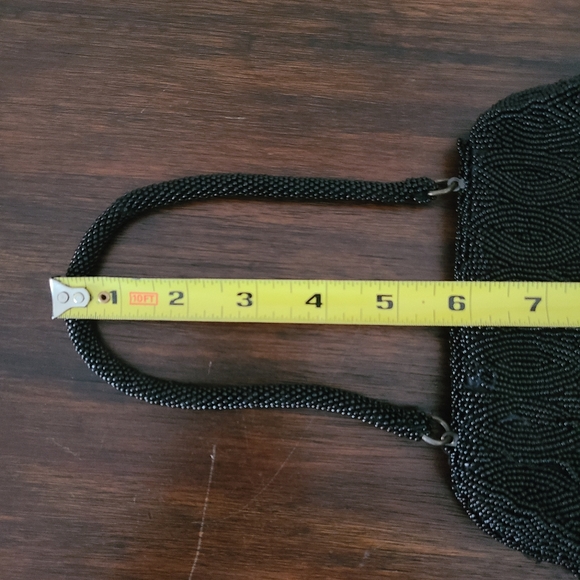 VTG Bloomingdale's Art Deco Black Beaded Kissing Clasp Mini Evening Handbag - Picture 11 of 12